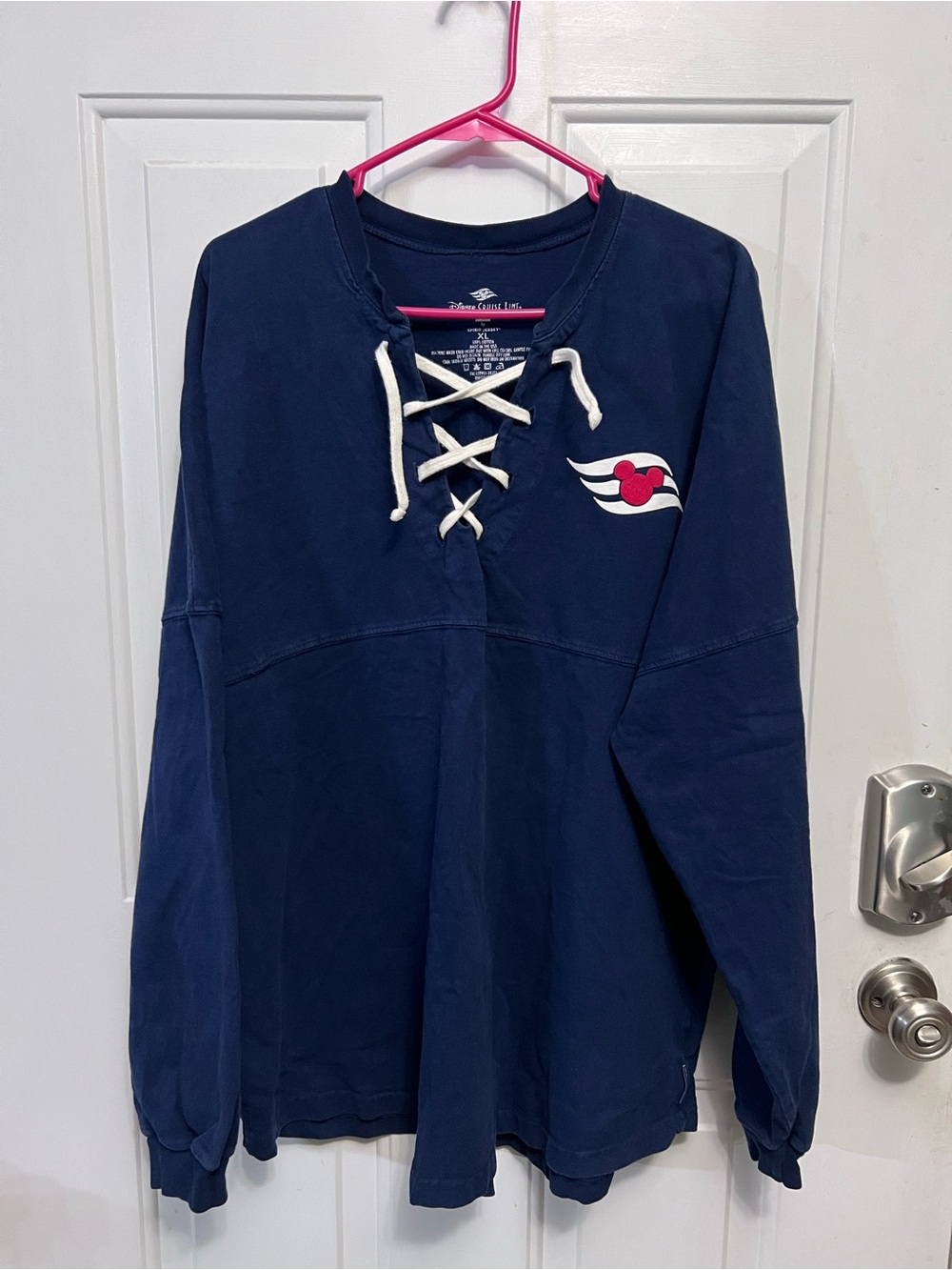 Disney Cruise Line Spirit Jersey XL Navy Lace Up Mickey Long Sleeve Shirt